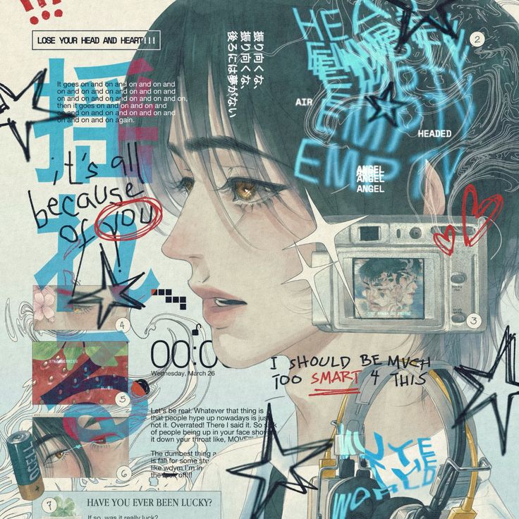 Anime mixed media collage with neon graffiti overlays